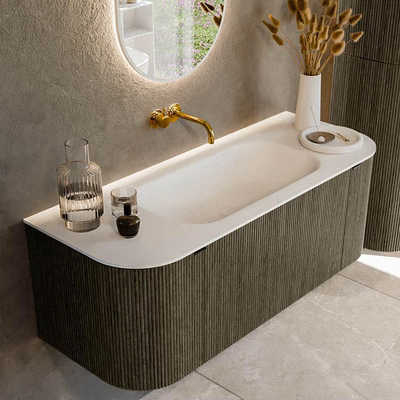 Mondiaz KURVE Ensemble de meuble salle de bain - 120x46x40cm - 1 tiroir - 2 portes - lavabo en solid surface - milieu - sans trou de robinet - Shadow