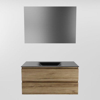 Mondiaz Aivy badmeubelset - 100x45x50cm - 0 kraangaten - 1 wasbak urban Solid surface - Midden - 2 lades - Met spiegel - Melamine Chai
