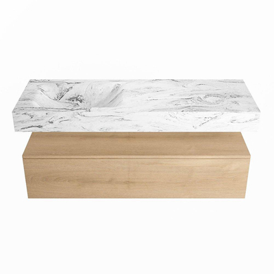 MONDIAZ ALAN - DLUX Ensemble de meubles de salle de bains - 130cm - meuble bas - Washed Oak - 1 tiroir - lavabo suspendu - vasque à gauche - 0 trous de robinet - Glace