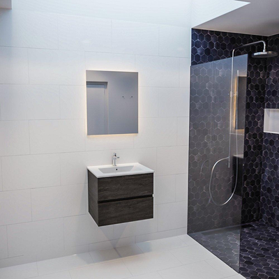 MONDIAZ VICA Badkamermeubelset - 60cm - 2 lades - wasbak Denia midden - 1 kraangat - keramiek dark brown