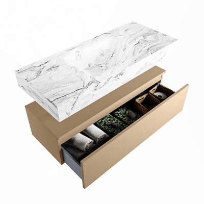 Mondiaz ALAN-DLUX Ensemble de meuble - 110cm - meuble Oro mat - 1 tiroir - Lavabo Cloud Glace suspendu - vasque Centre - 0 trous de robinet
