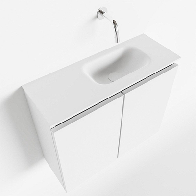 MONDIAZ TURE Fonteinset - 60x23x50cm - 0 kraangaten - 2 deuren - talc mat - Wasbak rechts - Solid Surface Wit