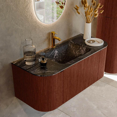 Mondiaz KURVE-DLUX Badkamermeubelset - 110x46x40cm - 1 lade - 2 deuren - wastafel solid surface - midden - 1 kraangat - Ruby