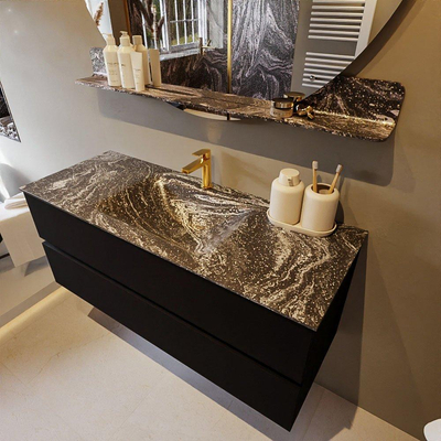 Mondiaz VICA-DLUX ensemble de meuble de salle de bain - 120cm - meuble sous-vasque urban - 2 tiroirs - lavabo encastré cloud milieu - 1 trou de robinet - miroir modèle spot - version XL 60cm haut - lave