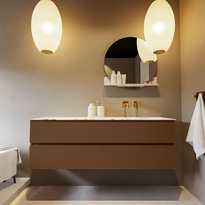 Mondiaz VICA-DLUX Ensemble de meuble de salle de bain - 150cm - meuble sous-vasque repos - 2 tiroirs - lavabo encastrée cloud droite - sans trous de robinet - version haute de 60cm - glace