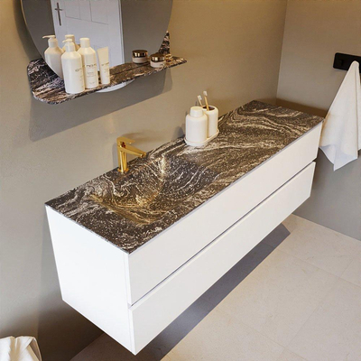 Mondiaz VICA-DLUX Badkamermeubelset - 150cm - talc - 2 lades - Inbouw wastafel CLOUD - links - 1 kraangat - kleur Lava - XL versie 60cm hoog