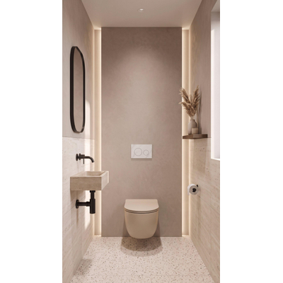 QeramiQ Dely Toiletset - inbouwreservoir Qeramiq Flush - slim zitting - natuursteen wit marmeren bedieningsplaat - ronde knoppen - beige