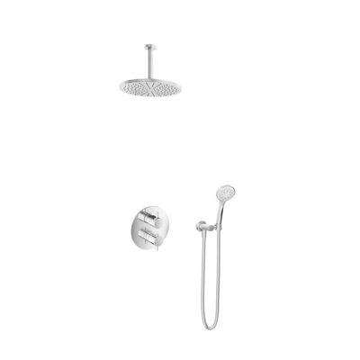 Hotbath Get Togehter douche thermostatique complet set encastrable Laddy R robinet d'arret 2 voies et inverseur IBS2RA chrome 3 jets bras pour plafond 15cm 30cm