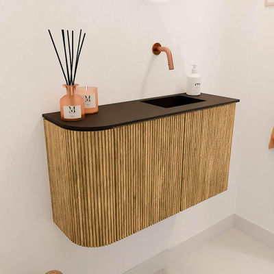 Mondiaz JOYA 71.6cm toiletmeubel - ronding links kleur Oak - Wastafel FAYE positie Rechts Zonder kraangat kleur Urban.