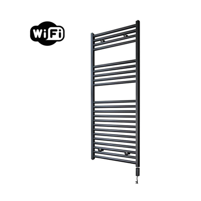 Sanicare HVW Elektrische Radiator - 111.8x60cm - 730W - wifi - thermostaat - zwart - rechtsonder - mat zwart