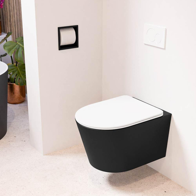 MONDIAZ LAVIE wandclosetpack - 36x53cm - diepspoel - rimless - Urban (zwart) - softclose - quick-release - toiletzitting - Talc (white)