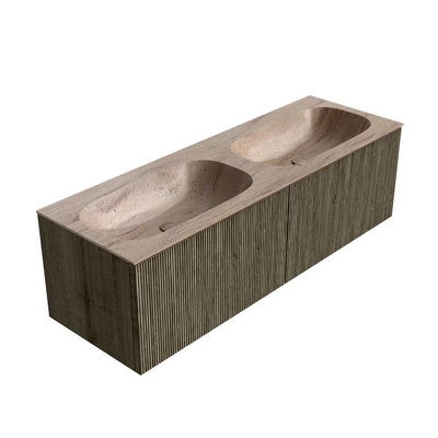 MONDIAZ KURVE-DLUX Meuble de salle de bains 140cm couleur Shadow avec 2 tiroirs et 0 portes. Lavabo STOR SMALL Double 2 trous de robinet Saba.