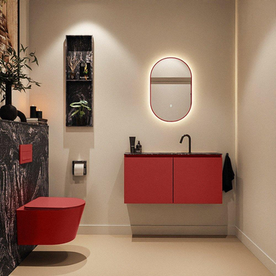 MONDIAZ TURE-DLUX 100cm toiletmeubel Fire. EDEN wastafel Lava positie midden. Met 1 kraangat.