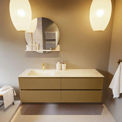 Mondiaz VICA-DLUX ensemble de meuble de salle de bain - 150cm - meuble sous-vasque oro - 4 tiroirs - lavabo encastré cloud gauche - 1 trou de robinet - version haute de 60cm - ostra