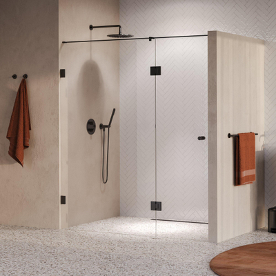 BRAUER Void Carving Nisdeur - 2-delig - 170x200cm - 70cm draaideur aan glas - glascoating - omkeerbaar - helder glas - geborsteld gunmetal PVD