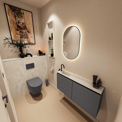 MONDIAZ TURE-DLUX 100cm toiletmeubel Dark Grey. EDEN wastafel Ostra positie links. Met 1 kraangat.