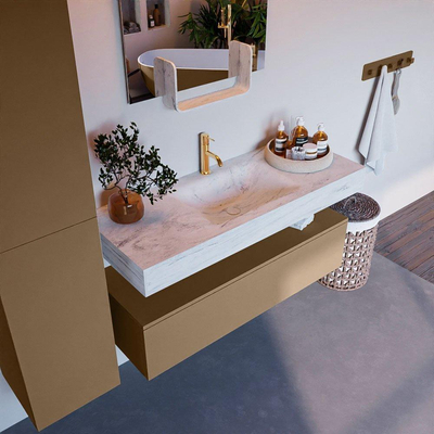 Mondiaz ALAN-DLUX Ensemble de meuble - 120cm - meuble Oro mat - 1 tiroir - Lavabo Cloud Opalo suspendu - vasque Centre - 1 trou de robinet