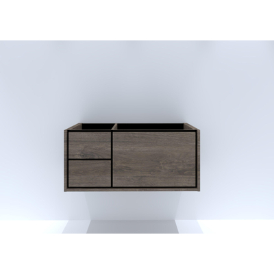 HR Badmeubelen Rize wastafelkast - 2 laden links (35cm)/1 hoge lade rechts (65cm) - greeploos push2open - 100 x 45 x 45 cm - espresso