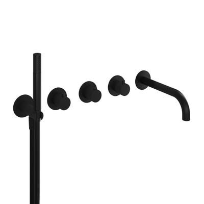 Hotbath Cobber partie apparente pour mitigeur thermostatique de bain encastré avec 2 robinets d'arrêt avec bec de baignoire noir mat