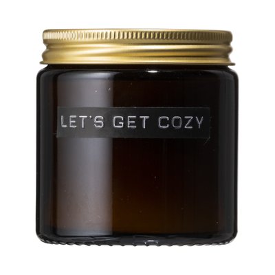 Wellmark Bougie parfumée verre brun couvercle en laiton Cedarwood texte LET'S GET COZY