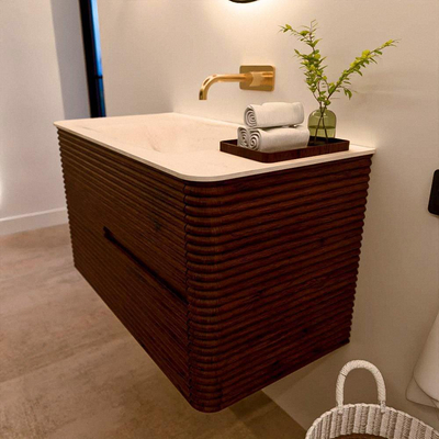 Mondiaz CIRO-DLUX Badkamermeubelset - 90x45x50cm - Solid surface wastafel Meli - 1 wasbak Midden - zonder kraangaten - 2 lades - Ruby