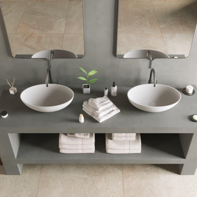 Ideavit Solidthin vasque à poser 50x33x14.5cm ovale 0 trou(s) de robinet 1 cuve Solid surface blanc