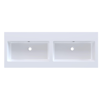 Arcqua Mira Inbouw Wastafel - 121x46x1.5cm - dubbele wasbak - zonder kraangat - cast marble - glans wit