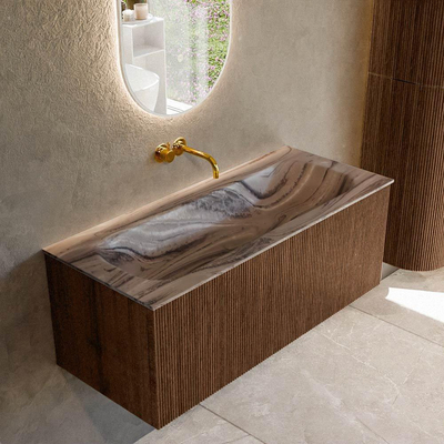 MONDIAZ KURVE-DLUX 110cm badmeubel kleur Walnut met 1 lade en 0 deuren. Wastafel BIG MEDIUM Midden zonder kraangat Sombra.