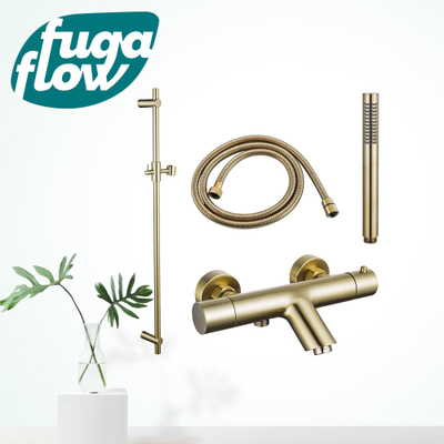 FugaFlow Eccelente Sobrado Badkamer badkraan met glijstangset met staafhanddouche, metalen doucheslang geborsteld messing PVD