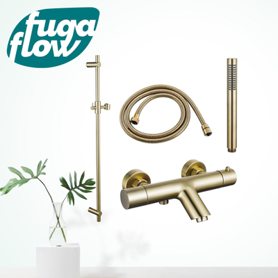 FugaFlow Eccelente Sobrado Mitigeur baignoire - avec barre curseur - douchette stick - flexible en métal - Laiton brossé PVD