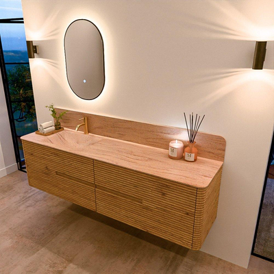 Mondiaz CIRO-DLUX Badkamermeubelset - 180x45x50cm - Solid surface wastafel Saba - 1 wasbak Links - 1 kraangat - 4 lades - Oak