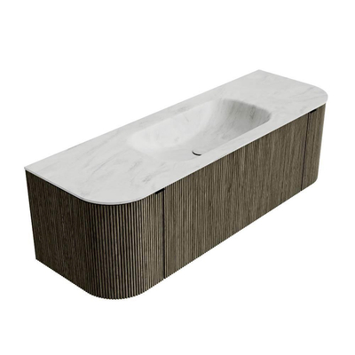 Mondiaz KURVE-DLUX Ensemble de meubles de salle de bains - 140x46x40cm - 1 tiroir - 2 portes - lavabo solid surface - central - sans trou de robinet - Shadow