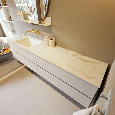 MONDIAZ VICA-DLUX Ensemble meuble de salle de bains - 200cm - meuble bas linen - 4 tiroirs - lavabo encastré cloud gauche - sans trous de robinet - version hauteur 60cm - frape