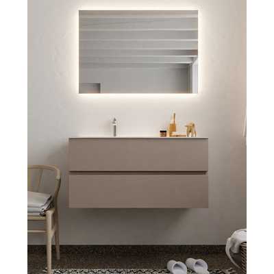 Mondiaz VICA Ensemble de meuble de salle de bain - 100cm - meuble sous-vasque fumée - 2 tiroirs - lavabo lune gauche - 1 trou de robinet - version XL 60cm haut