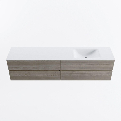 Mondiaz VICA ensemble de meuble de salle de bain - 200cm - meuble sous-vasque marron clair gris - 4 tiroirs - lavabo cloud droite - sans trous de robinet - version haute de 60cm - talc