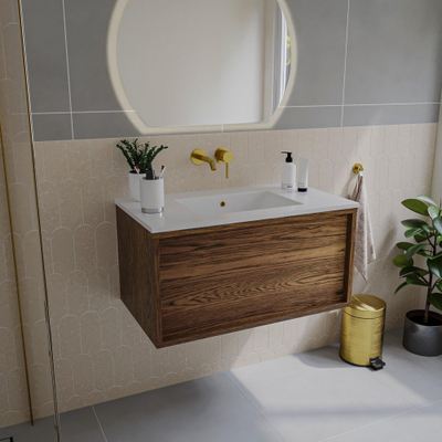 Saniclass Holz Framse Meuble sous lavabo de salle de bains - 80x45x40cm - 1 tiroir - Noyer pure