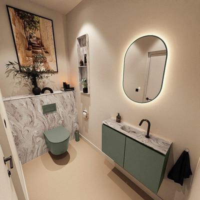 MONDIAZ TURE-DLUX Meuble de toilette 80 cm Army. Lavabo EDEN Glace position milieu. Avec 1 trou de robinet.