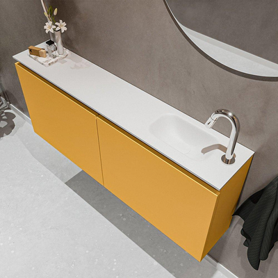 MONDIAZ TURE Toiletmeubel 120x23x50cm met 1 kraangaten 2 deuren ocher mat Wastafel Eden rechts Solid Surface Wit