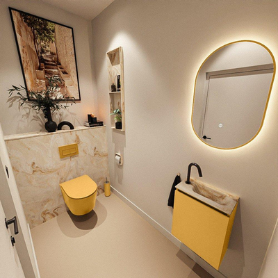 MONDIAZ TURE-DLUX Meuble de toilettes 40cm Ocher. EDEN lavabo Frappe position droite. Avec 1 trou de robinet.