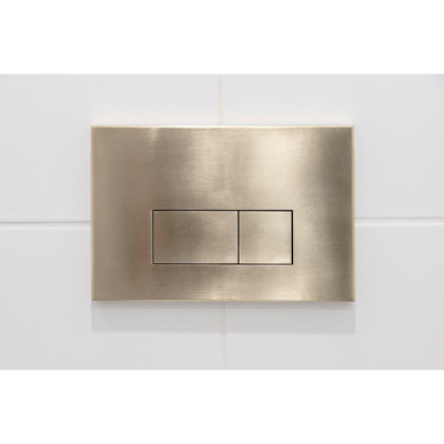 QeramiQ Dely Swirl Ensemble WC - 36,3x51,7 cm - fond creux - sans bride- réservoir encastré Geberit UP320 - abattant fin - plaque de commande en laiton brossé - boutons rectangulaires - blanc mat