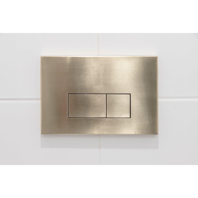 QeramiQ Dely Swirl Toiletset - 36.3x51.7cm - diepspoel - rimless - Geberit UP320 inbouwreservoir - slim zitting - geborsteld messing bedieningsplaat - rechtehoekige knoppen - wit mat