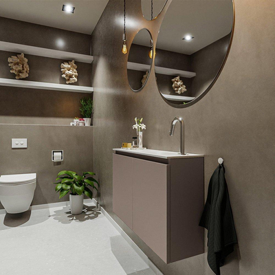 MONDIAZ TURE Toiletmeubel 80x23x50cm met 1 kraangaten 2 deuren smoke mat Wastafel Eden rechts Solid Surface Wit