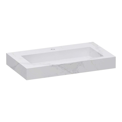 BRAUER Artificial Marble Lavabo 80.6x45.7x10.5cm Rectangulaire 1 trou pour robinet 1 vasque Aspect marbre blanc