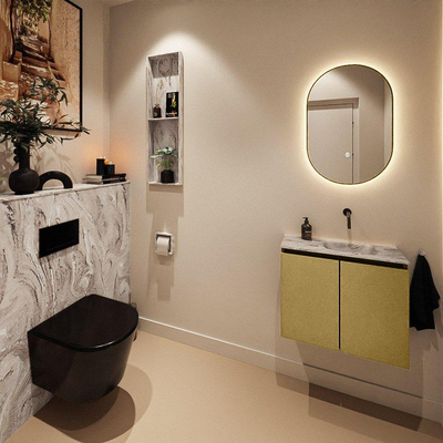 MONDIAZ TURE-DLUX Meuble de toilettes 60 cm Oro. EDEN vasque Glace position droite. Sans trou de robinet.