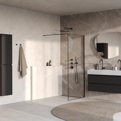 BRAUER Collision Paroi de douche à l’italienne - 100x200 - verre transparent - incl. traitement anticalcaire - noir mat