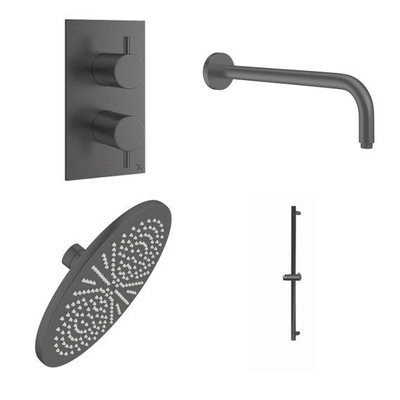 Crosswater MPRO Inbouwdoucheset - 30cm hoofddouche - wandarm - glijstangset - ronde handdouche - geborsteld slate gunmetal (antraciet)
