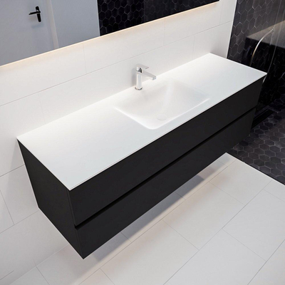 MONDIAZ VICA Badkamermeubelset - 150cm - 2 lades - wasbak Cloud midden - 1 kraangat - solid surface urban