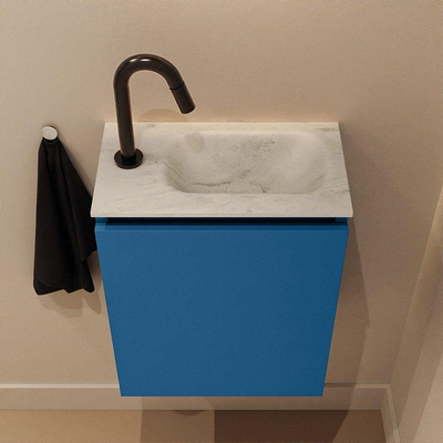MONDIAZ TURE-DLUX 40cm toiletmeubel Jeans. EDEN wastafel Opalo positie rechts. Met 1 kraangat.