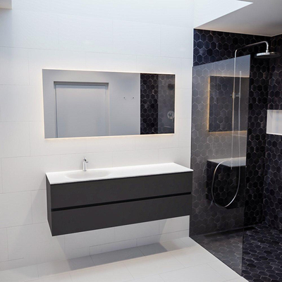 Mondiaz VICA ensemble de meuble de salle de bain - 150cm - meuble sous-vasque gris foncé 2 tiroirs - lavabo lune gauche - 1 trou de robinet - miroir LED - version XL 60cm de haut