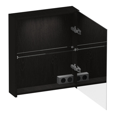 BRAUER Impress Deluxe spiegelkast - 60x70x15cm - interne en externe verlichting - 1 rechtsdraaiende dubbelzijdige spiegeldeur Timber Black
